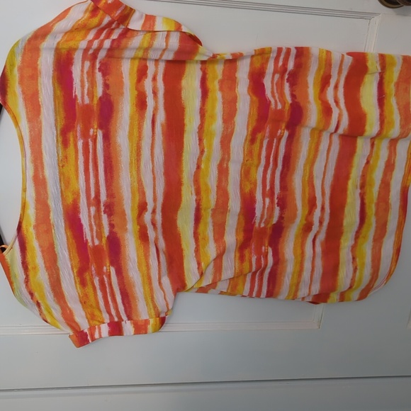 John Paul Richard Petite Sz L Orange, Fuchsia, Yellow and White Short Sleeve Top - Picture 5 of 5